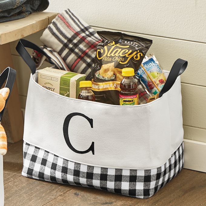 Plaid-Accent Tote Basket, , large